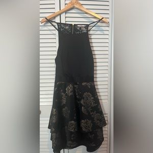 Black & Gold Spaghetti Strap Open Back Dress